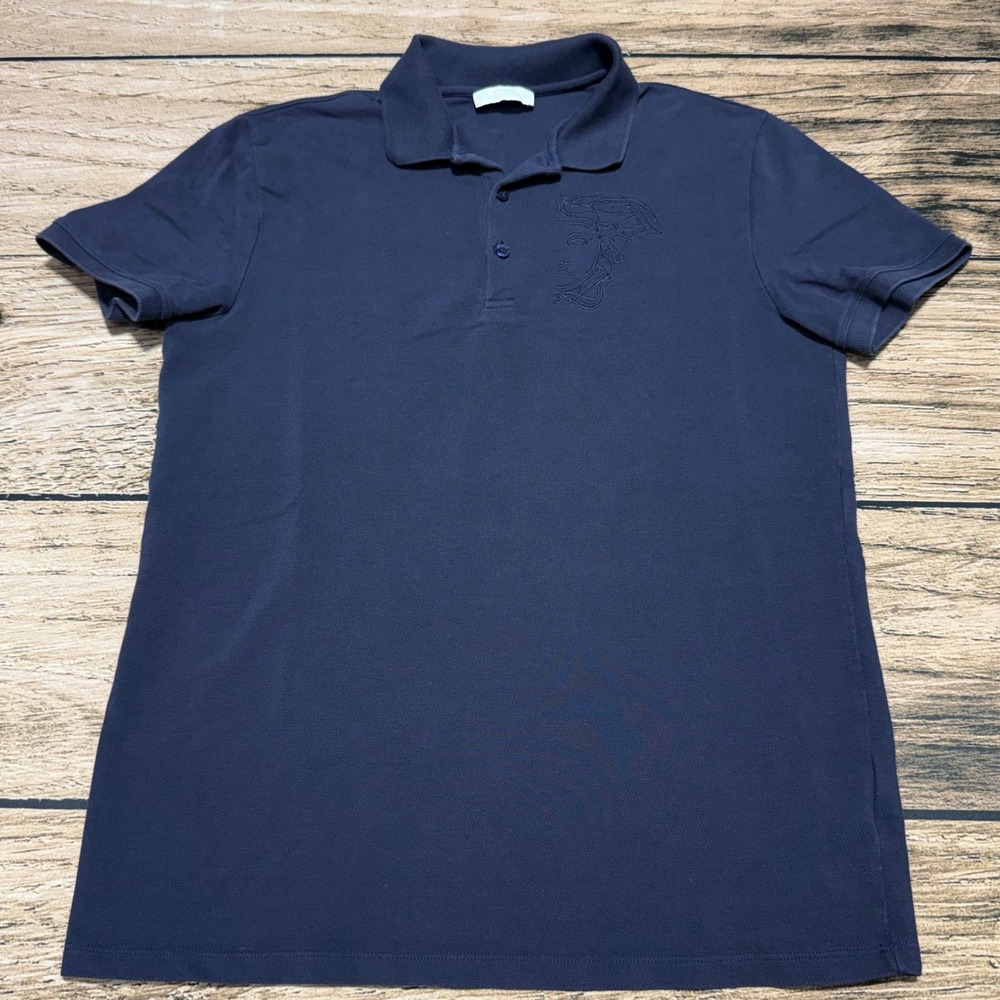 Versace Collection Polo Shirt Navy Blue Medusa Head Embroidered Logo - Picture 2 of 6